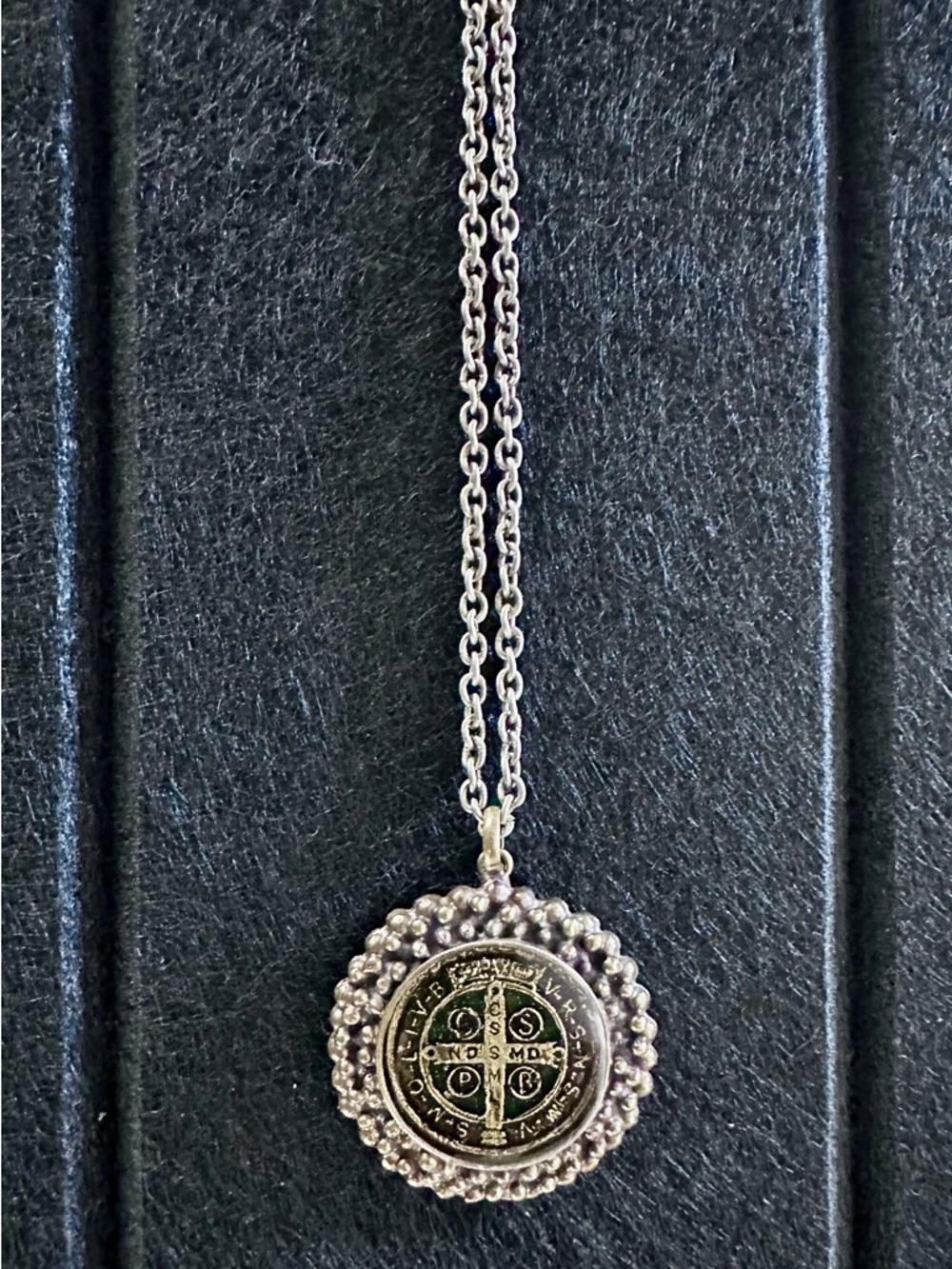 Saint Benito Medallian Pendant Necklace - gun metal+gold brass tone